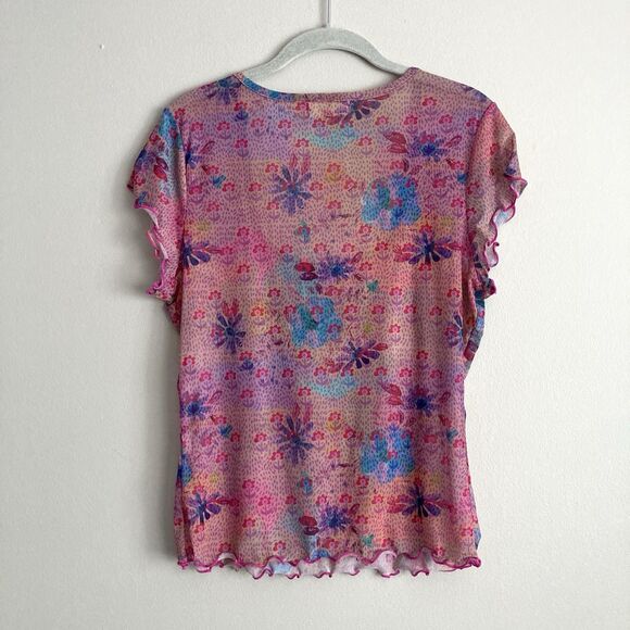 Natural Life Womens Pink Mesh Floral Sheer Top Size Large Y2K Boho Hippie Retro - Picture 7 of 8